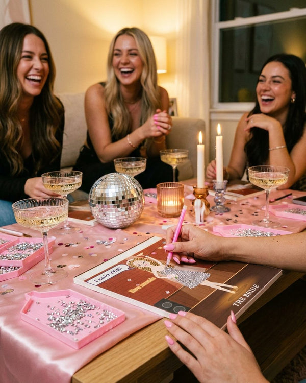 Girls night with prosecco and rhinestone canvases